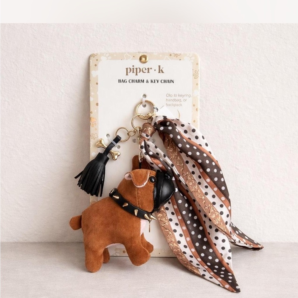 French Bulldog Luxe Bag Charm Keychain 🐶✨ Gold Hardware Neutral‎